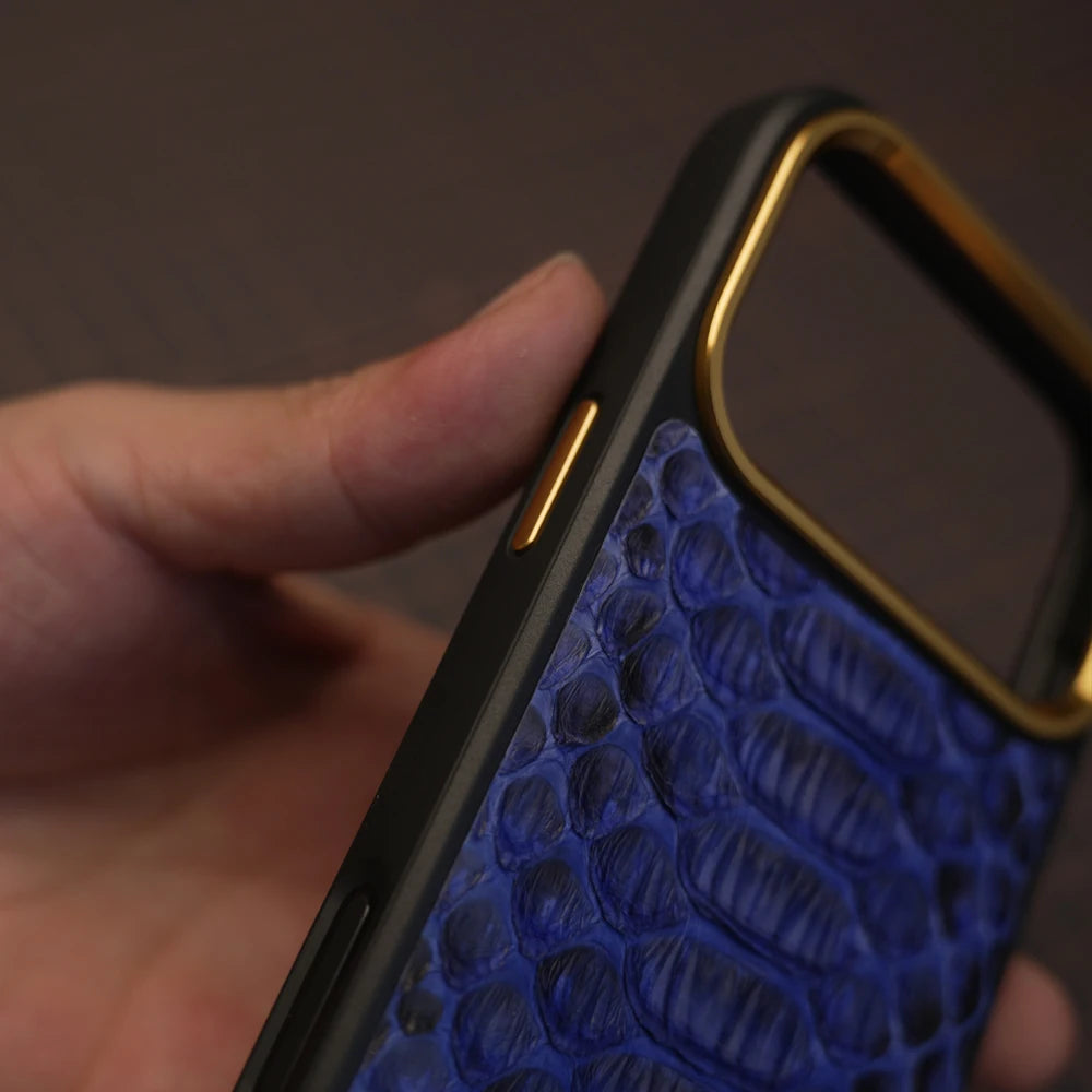 Premium Royal Blue Exotic Leather iPhone Case
