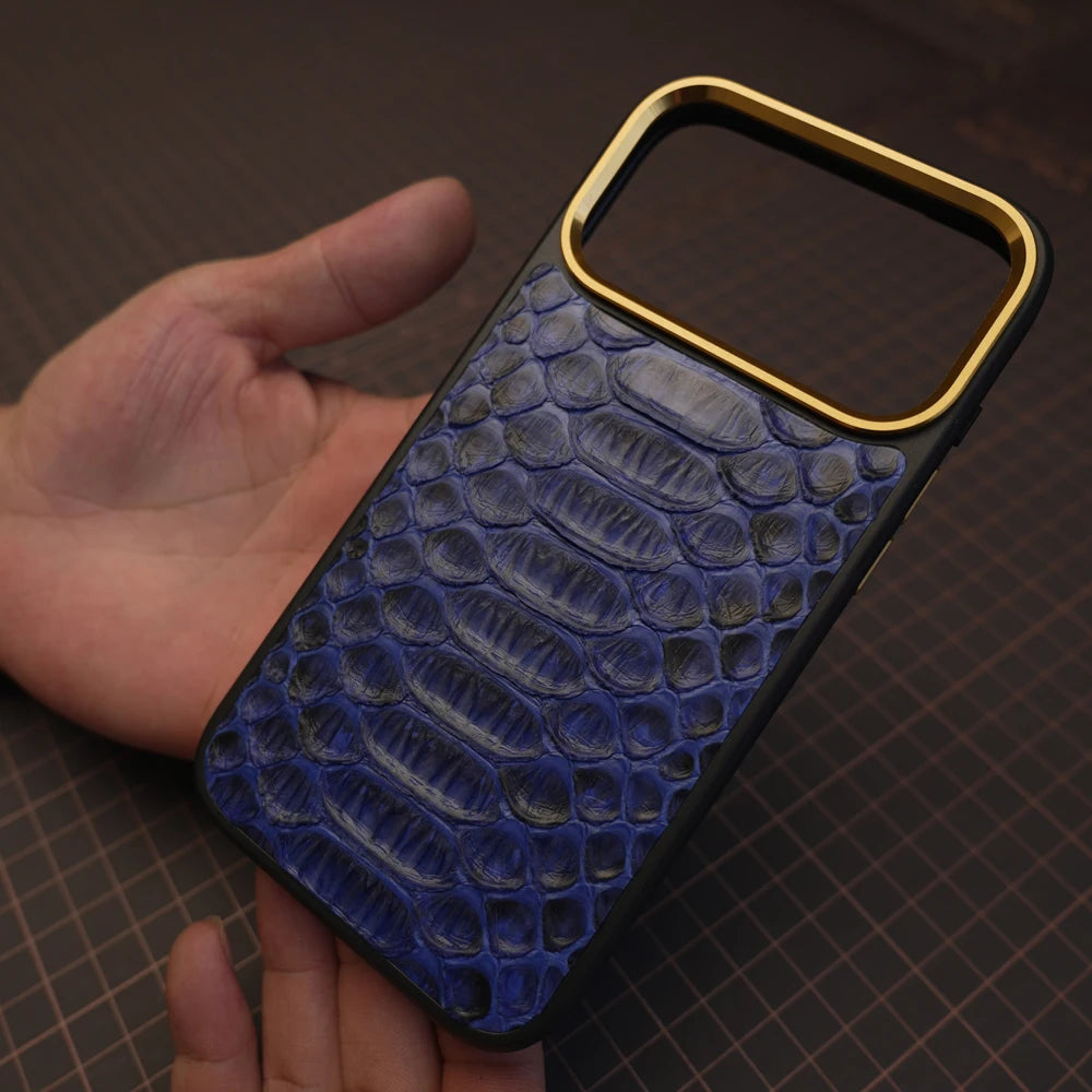 Premium Royal Blue Exotic Leather iPhone Case