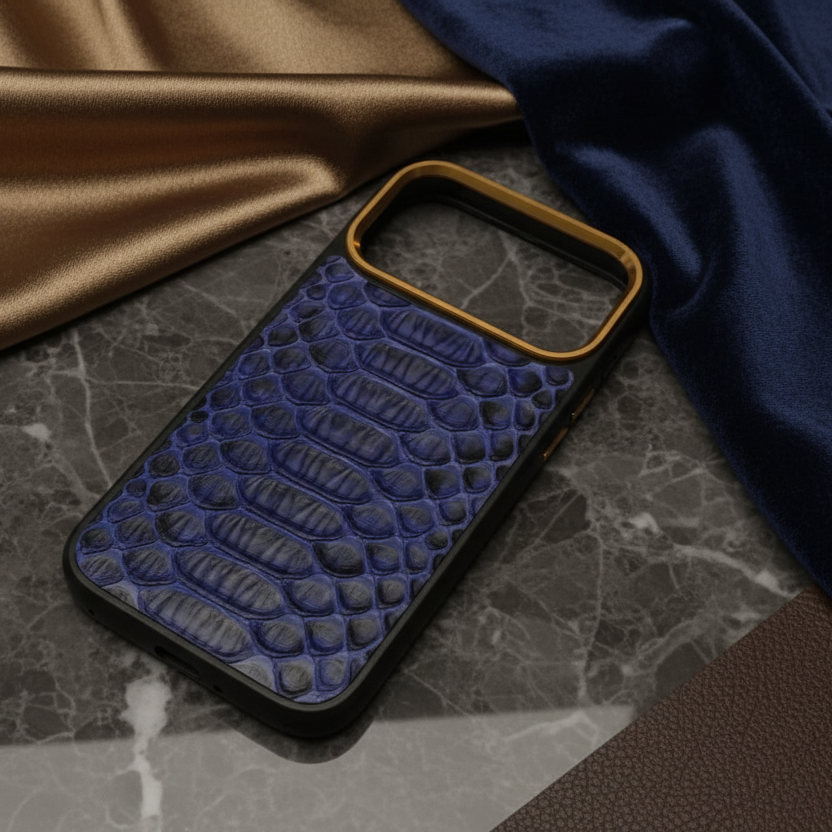 Premium Royal Blue Exotic Leather iPhone Case